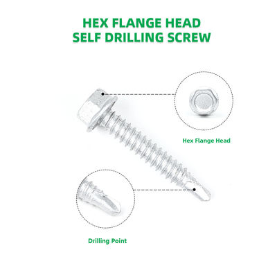 Stahl 6,3x38mm Hex Flanschkopf Tek-Schrauben für Leichtstahlgehäuse
